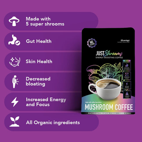 5 30 Just MOVE Mushroom Coffee, Organic Arabica Coffee Made With Super Mushrooms, Lions Mane, King, Trumpet, Cordyceps
