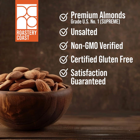 3 LB Roastery Coast - Daily Nuts Just Roasted Almonds | Almonds Bulk | Unsalted Nuts| Slow Dry Roasted | Steam