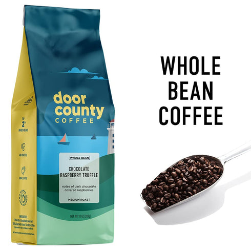 County 10 oz 100% Door Coffee Chocolate Raspberry Truffle Flavored Whole Bean - Bag - Medium Roast - Specialty Arabica