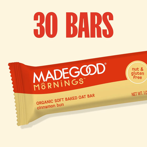 1.06 Oz (30 Count) MadeGood Mornings Soft Baked Breakfast Bars, Cinnamon Bun Gluten Free Snacks