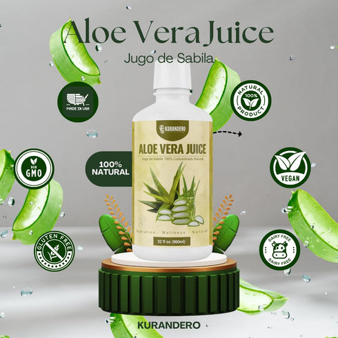 Kurandero 32 oz (946ml) - Aloe Vera Juice - fl - Unflavored and Gluten Free Drink Aloe Vera Leaf Juice and Inner Leaf