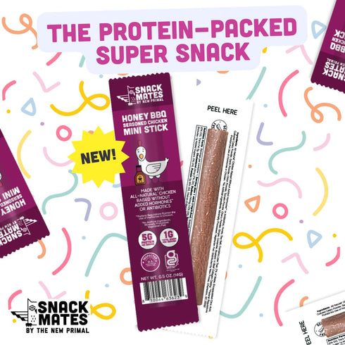 5g 35 40 Pack New Primal Snack Mates Honey BBQ Chicken Sticks, Healthy Snack for Kids, Low Sugar High Protein Back