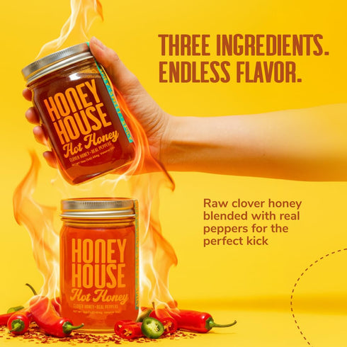 100% (Pack 1) Honey House Hot Honey Premium Spicy Infused with Chili Peppers | Natural with Natural Spices | Gourmet