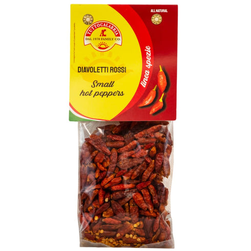 TUTTOCALABRIA Calabrian Diavoletti Rossi, Small Dried Spicy Hot Chili Peppers, 50g, All Natural