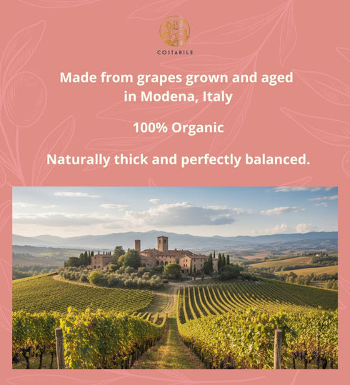 8.45 Oz (250 ml) Costabile Fig Balsamic Vinegar Organic of Modena, Aged Made in Italy, Natural Blend, Thick Texture