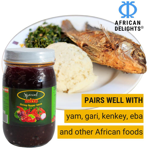 (8 oz Special Shito |Shrimp Sauce Hot Sauce |Ghana Shito | Premium Blend of Shrimp | Fish Powder |Spices & Hot Dried