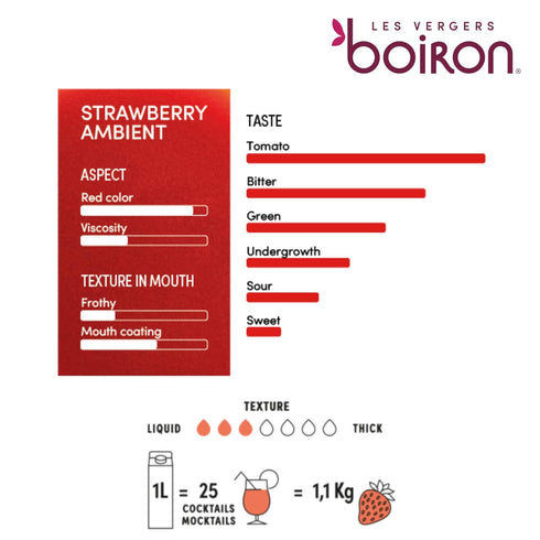 Les Vergers Boiron 1 (33.8 Oz) Strawberry Fruit Puree Drink Mix, All Natural, No Added Sugar, Non-GMO, No