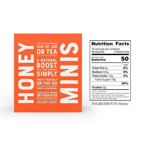 Nate's Honey Minis, 0.49oz Packets, 20ct Box – Single-Serve 100% Pure, Raw & Unfiltered Honey