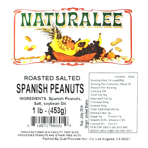 1 lbs Naturalee Peanuts, With Skin Spanish Peanuts - Roasted & Salted - Heart Health, High Protein