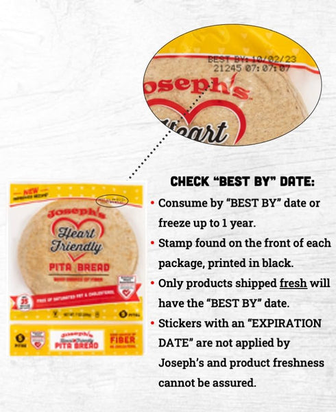 3-Pack, 7g (6 Pack, 18 Joseph's Pita Bread Value Flax Oat Bran and Whole Wheat, Net Carbs per Serving, Fresh Baked per