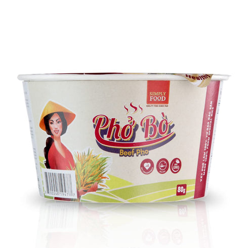 9 80g (Pack 9) SIMPLY FOOD Instant Vietnamese Beef Pho Noodles (Ph B) - BOWLS/ each Authentic Pho Rice Noodles in a