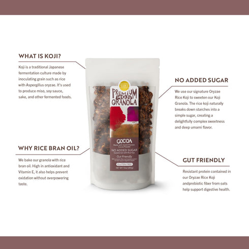 2 Pack San-J Koji Cocoa Granola - Made with Real Cocoa Powder - Vegan - Gut-Friendly - No Added Sugar - Made