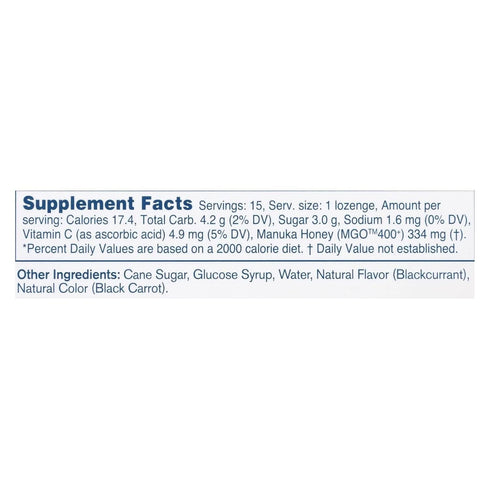 Manuka Health Manuka Honey Lozenges – 15 Blackcurrant Flavored Lozenges for Immune Support