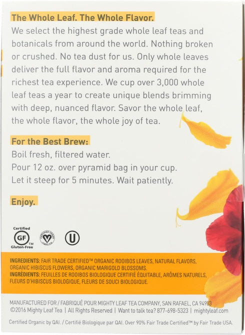 45 Count (3 Packs 15 Mighty Leaf Organic African Nectar Rooibos Herbal Tea of Silken Tea Bags) Fruity & Floral