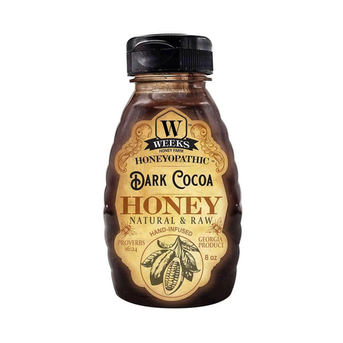 8oz Weeks Honey Farm | Dark Cocoa Raw Honey Infused Supplement - Pure Unfiltered American Honey for Circulation Support