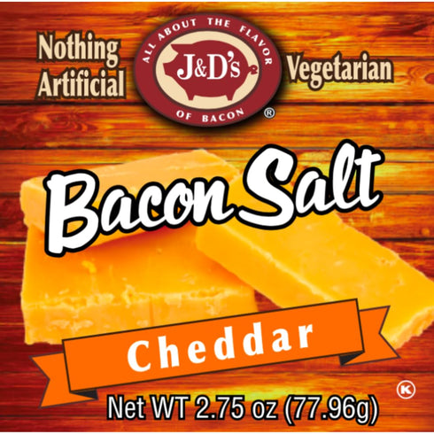 2.75 J&D's Bacon Salt, Cheddar, Ounce, Bacon Flavored Seasoning Salt, Kosher, Vegetarian