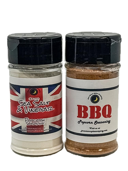 Popcorn Seasoning Variety 2 Pack, British Sea Salt & Vinegar, BBQ, Calorie Free, Premium Flavors for All!