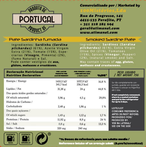 Ati Manel Omega-3 3 75g Portuguese Smoked Sardine Pate | B Vitamins, | Tinned Seafood by | x Cans