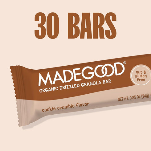 (30 Count) MadeGood Chocolate Drizzled Granola Bars, Cookie Crumble Bulk Gluten Free Snacks