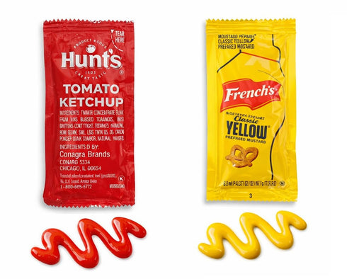 Mellow Mart 50 Ketchup Packets and 50 Mustard Packets - 100 Total Condiment Packs