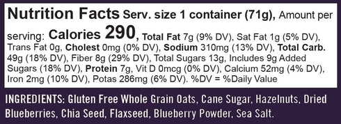 2.5 (Pack 12) Bob's Red Mill GF Oatmeal Cup, Blueberry & Hazelnut, Ounce Cup of - Non-GMO, Whole Grain, Kosher