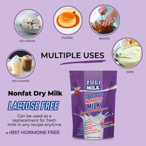 16oz (1 Pack) Nonfat Dry Milk Powder for Baking & Coffee - Fat Free & Lactose Free Powder for Adults, Non-GMO, rBST