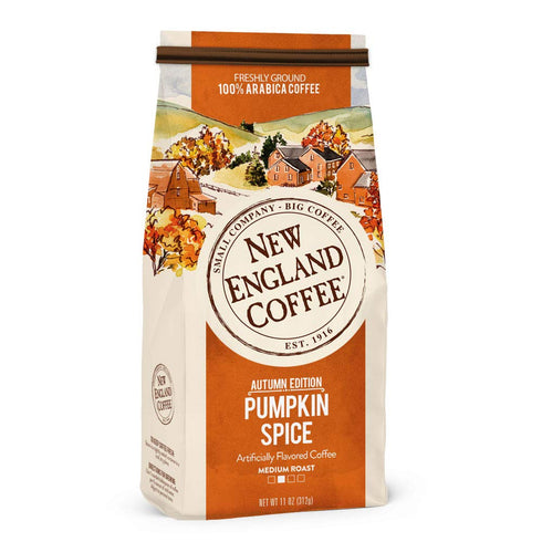 New England Coffee Pumpkin Spice Medium Roast Ground Coffee, 11oz Bag (Pack
