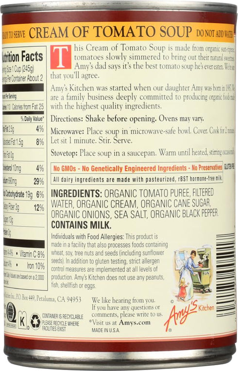 14.5 oz, (pack 3) Amy's Organic Soups, Low Fat, Cream of Tomato