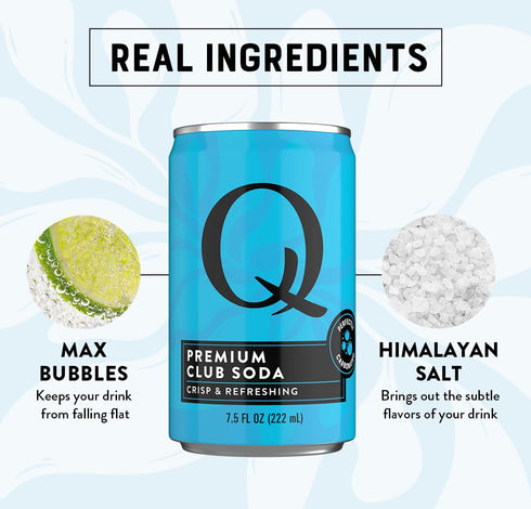 0 7.5 oz (Pack 24) Q CLUB SODA - Club soda with Himalayan Salt - Ideal for Cocktails & Mocktails - No Sugar, Perfectly