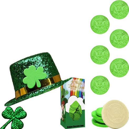 (2 Fruidles St. Patrick's Day White Coins, Green Foil Design Gelt in Leprechaun Box, Kosher Pounds)