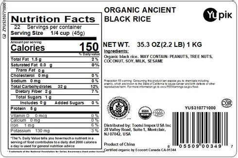 2.2 lb (35.2 oz), Yupik Organic Ancient Black Rice, USDA certified, Kosher, Gluten-free, Whole Grain, Ideal