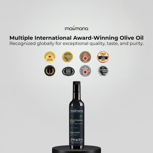 100% 250 mL (8.45 Masmana High-Polyphenol Extra Virgin Olive Oil Early Harvest & Cold Pressed, Polyphenol-Rich EVOO