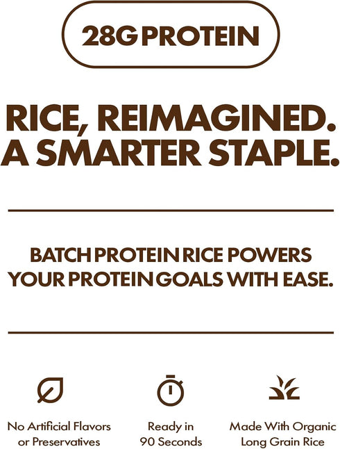 28g 90 (4 Pack) Batch Organic Protein Rice with Collagen Protein per Bag, Ready in Seconds, Microwavable Long-Grain