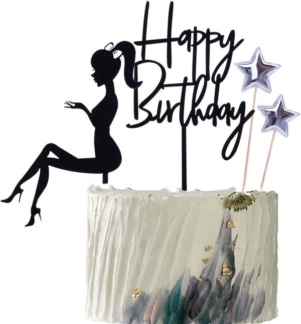 Elegant Lady Happy Birthday Cake Topper - Acrylic Durable Cake Party Decoration, High Heels Lady/Women Party Cupcake