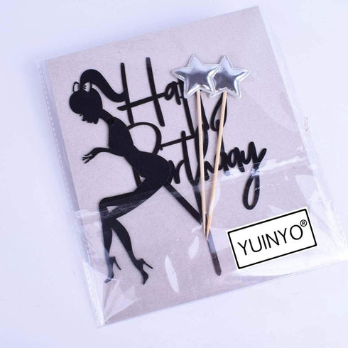 Elegant Lady Happy Birthday Cake Topper - Acrylic Durable Cake Party Decoration, High Heels Lady/Women Party Cupcake