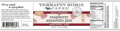 10.8 oz Terrapin Ridge Farms Raspberry Amaretto Jam Raspberry Jam with Almond & Vanilla Flavor Jar