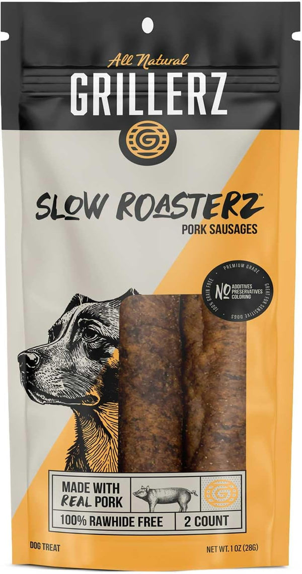 Grillerz Slow Roasterz Pork Sausages, 2 Count, 6 inch, All Natural Dog