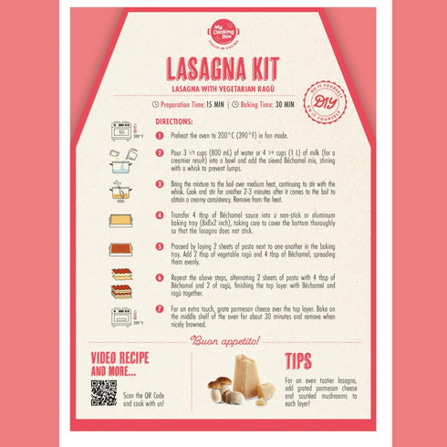 18.3 oz (520g), 2/4 Lasagna kit - Lasagna with Vegetarian rag, Includes: Lasagna Sheet, Vegetarian Bolognese Sauce
