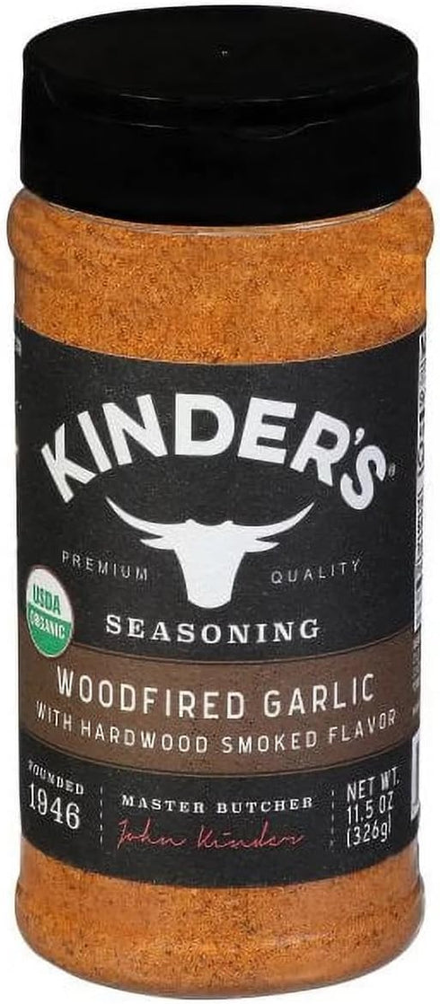 P.K. Kinder Co. Inc. 326g/11.4 oz. Kinder's Woodfired Garlic Seasoning with Hardwood Smoked Flavor, Shaker