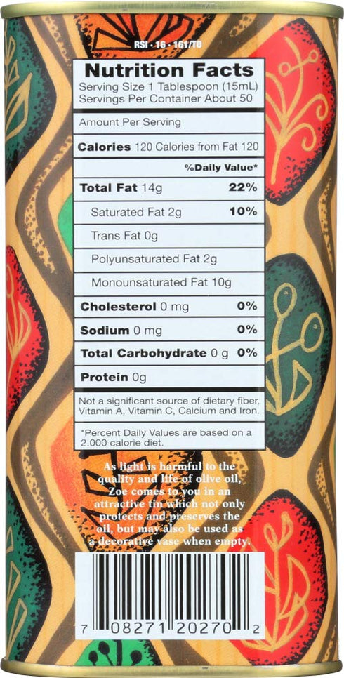 Zoe 25.5-Ounce Organic Extra Virgin Olive Oil, Tin