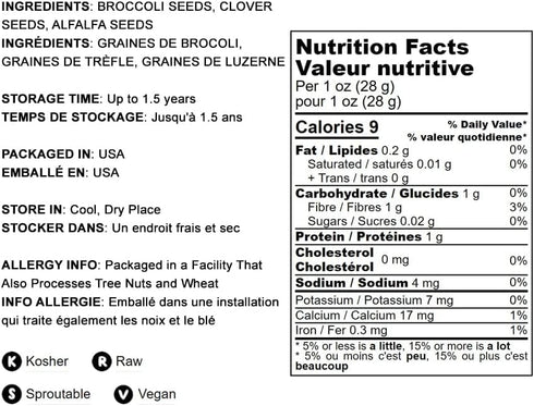 8 Food to Live - Antioxidant Mix of Sprouting Seeds, Ounces - Broccoli, Clover, Alfalfa, Kosher, Raw, Vegan