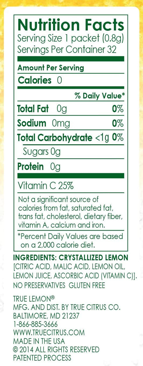 Packets 32-count True Lemon - Crystallized Lemon For Water, Tea - Single-Serve - Water Enhancer