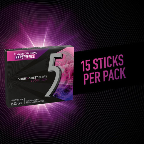 5 15-Stick Pack, 10 Count GUM Evolution Sour to Sweet Berry Flavor Changing Sugar Free Chewing Gum