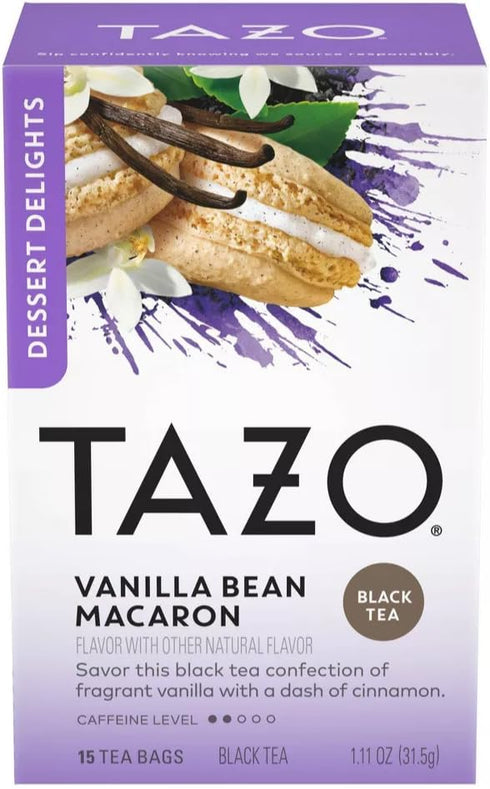 15CT (1ea) Pack) TAZO Tea Bags, Glazed Lemon Loaf Herbal Tea, & Vanilla Bean Macaron Black Tea (Variety