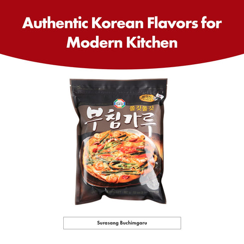 2 Surasang Buchimgaru Korean Pancake Mix - Pajeon Scallion, Kimchi Jeon, and Seafood Pancakes, Korean Cooking