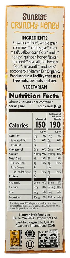 10.6 oz(Pack 2) Nature's Path, Organic Sunrise Crunchy Honey Cereal
