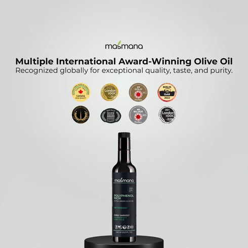 100% 500 mL (16.9 Masmana High-Polyphenol Extra Virgin Olive Oil Early Harvest & Cold Pressed, Polyphenol-Rich EVOO