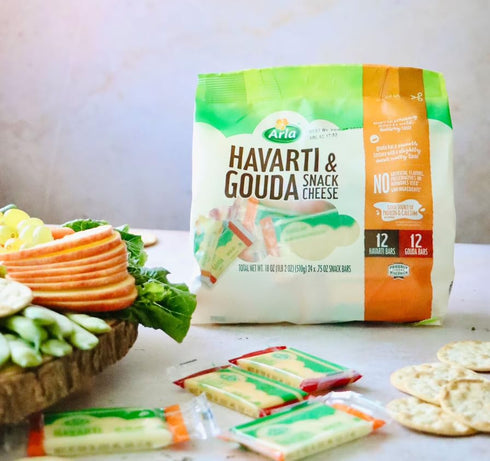 Generic 24 Havarti and Gouda Cheese Snack, Made from real, creamy Havarti and rich Gouda cheese, these bite-sized