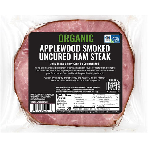 North Country Smokehouse 6 OZ Organic Applewood Smoked Pork Ham Steak