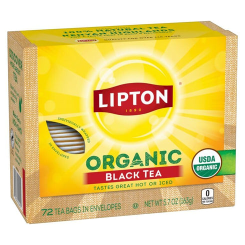 360 (72ct Pack 5) Lipton Organic Black Tea Bags, Hot or Iced Caffeine Tea, Total Bags